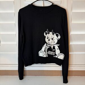 New Broken Promises Unbearable Black & White Sweater Bear With Horns Goth Sz S
